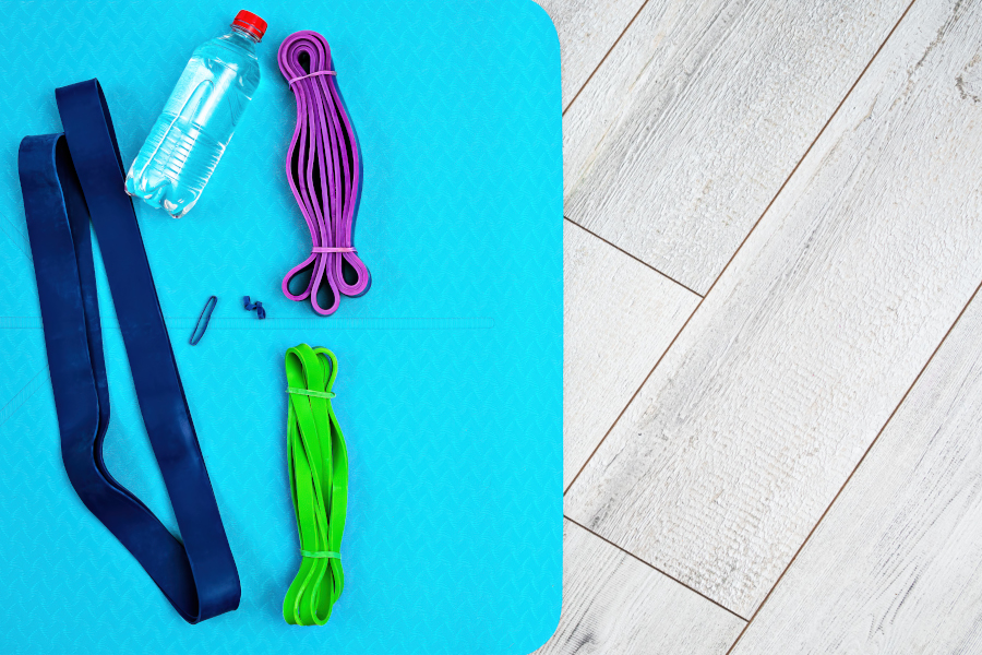 Top view of medical examination tools standing on table in empty modern doctor office ready for health care consultation. Hospital workplace equipped with professional instruments. Medicine support